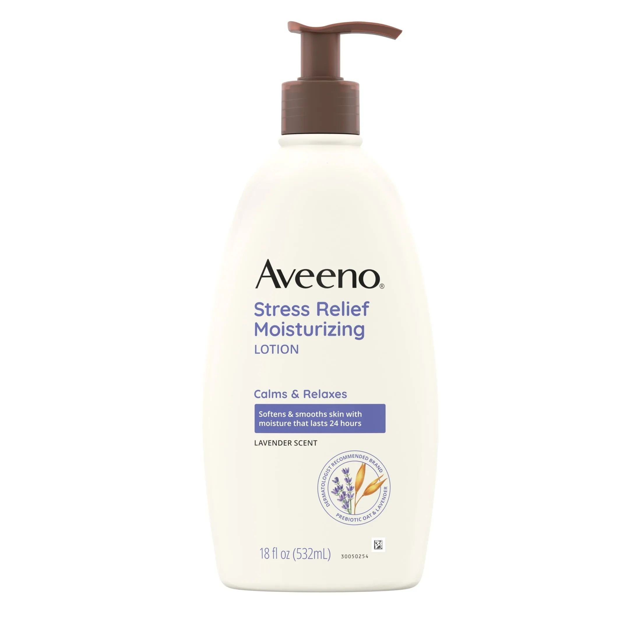 Aveeno Stress Relief Moisturizing Body and Hand Lotion with Prebiotic Oat, Lavender Scent, 18 oz