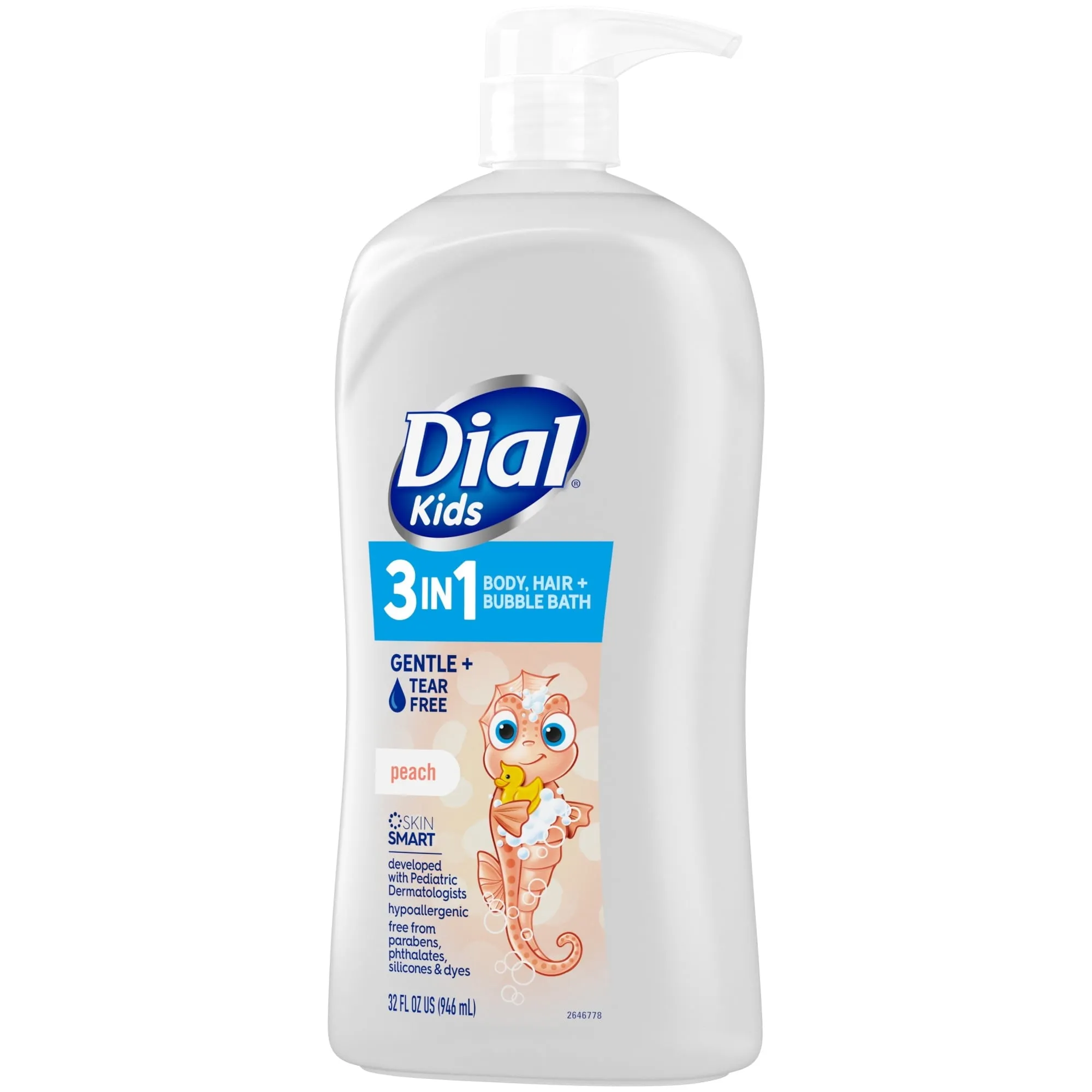 Dial Kids 3-in-1 Body Hair Bubble Bath, Peach, 32 fl oz