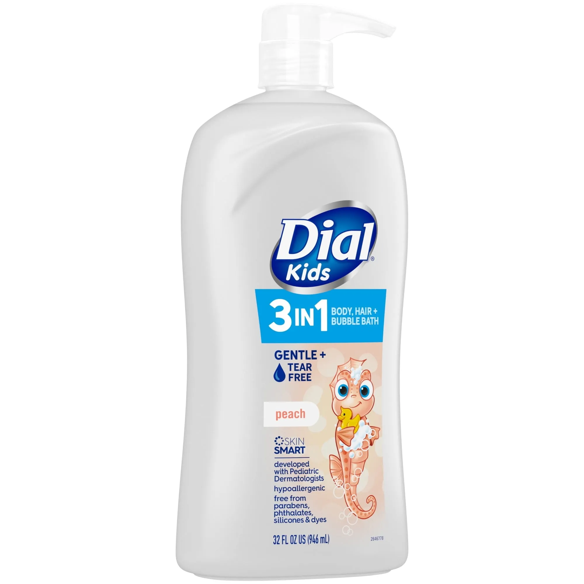 Dial Kids 3-in-1 Body Hair Bubble Bath, Peach, 32 fl oz