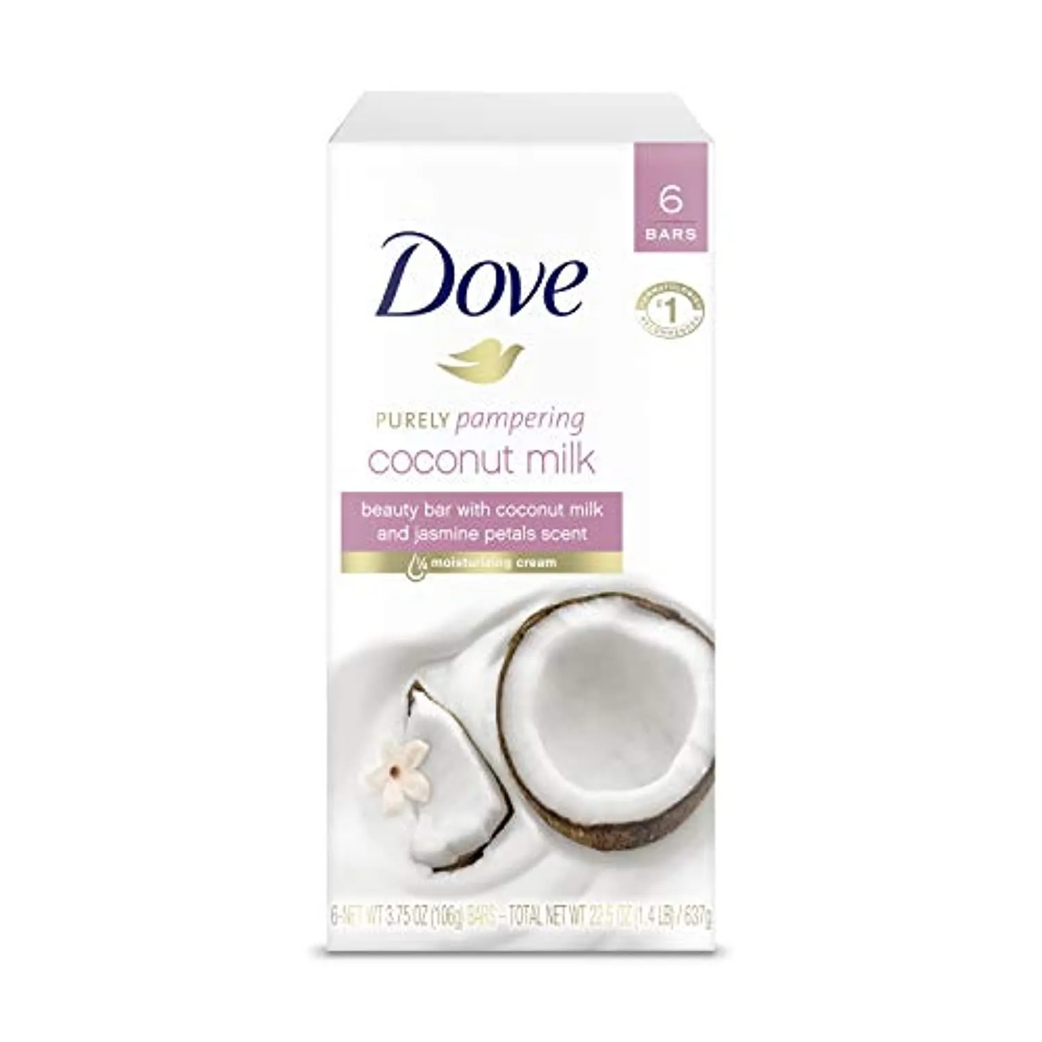 Dove Beauty Bar For Softer Skin Coconut Milk More Moisturizing Than Bar Soap, (6 Count of 3.75 oz Bars) 22.5 oz