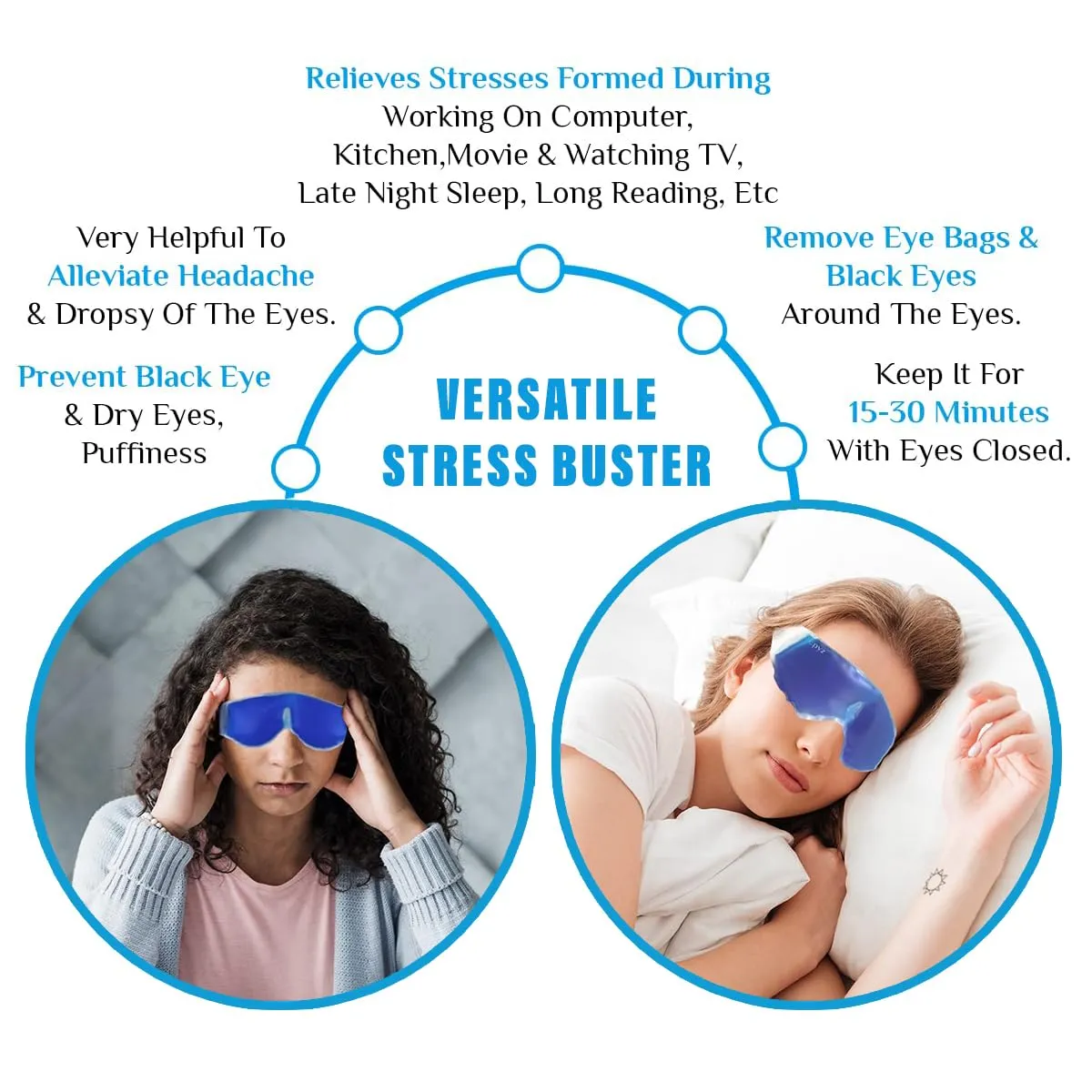 Kuber Industries Eye Mask | Eye Mask with Cooling Gel | Eye Mask for Dark Circles | Eye Cooling Gel Pad | Reusable Eye Mask | Pain Relief | Eye Cooling Gel | Pack of 2 | Blue