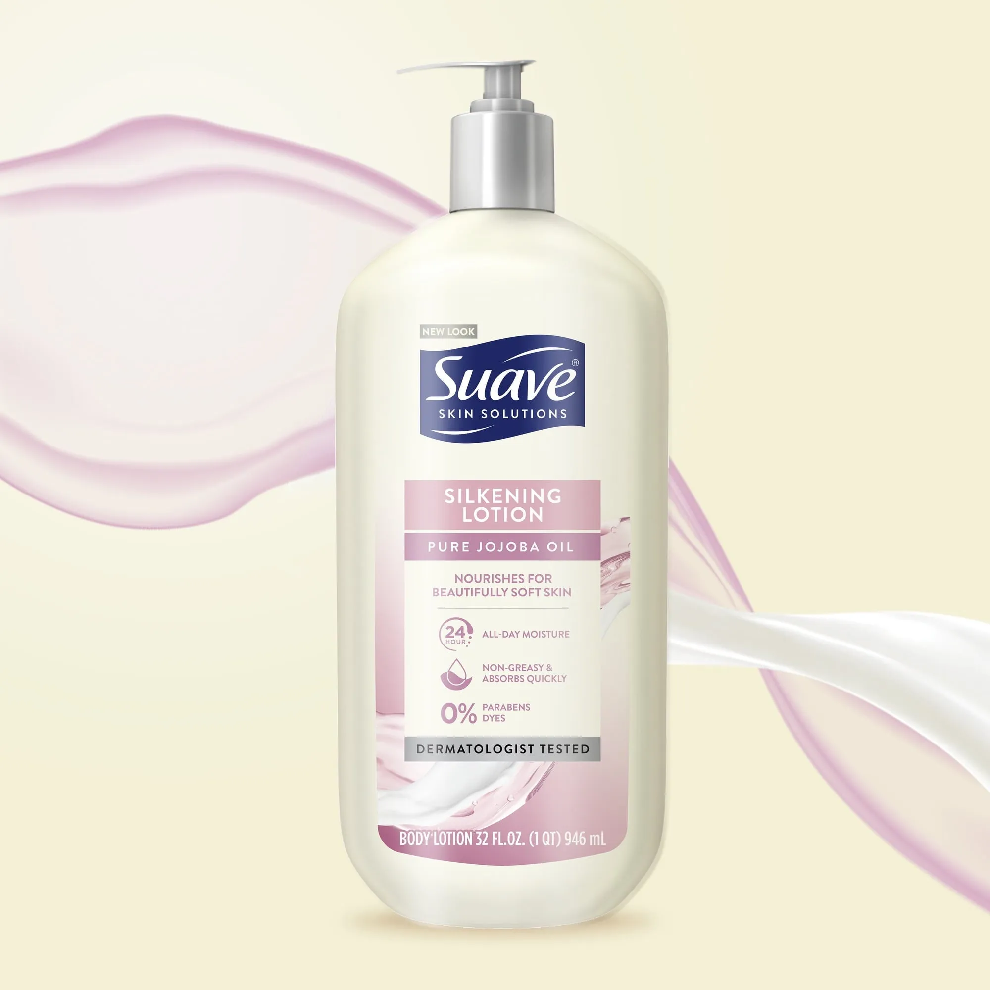 Suave Skin Solutions Silkening Body Lotion for Dry Skin with Baby Oil for All Skin Types, 32 oz