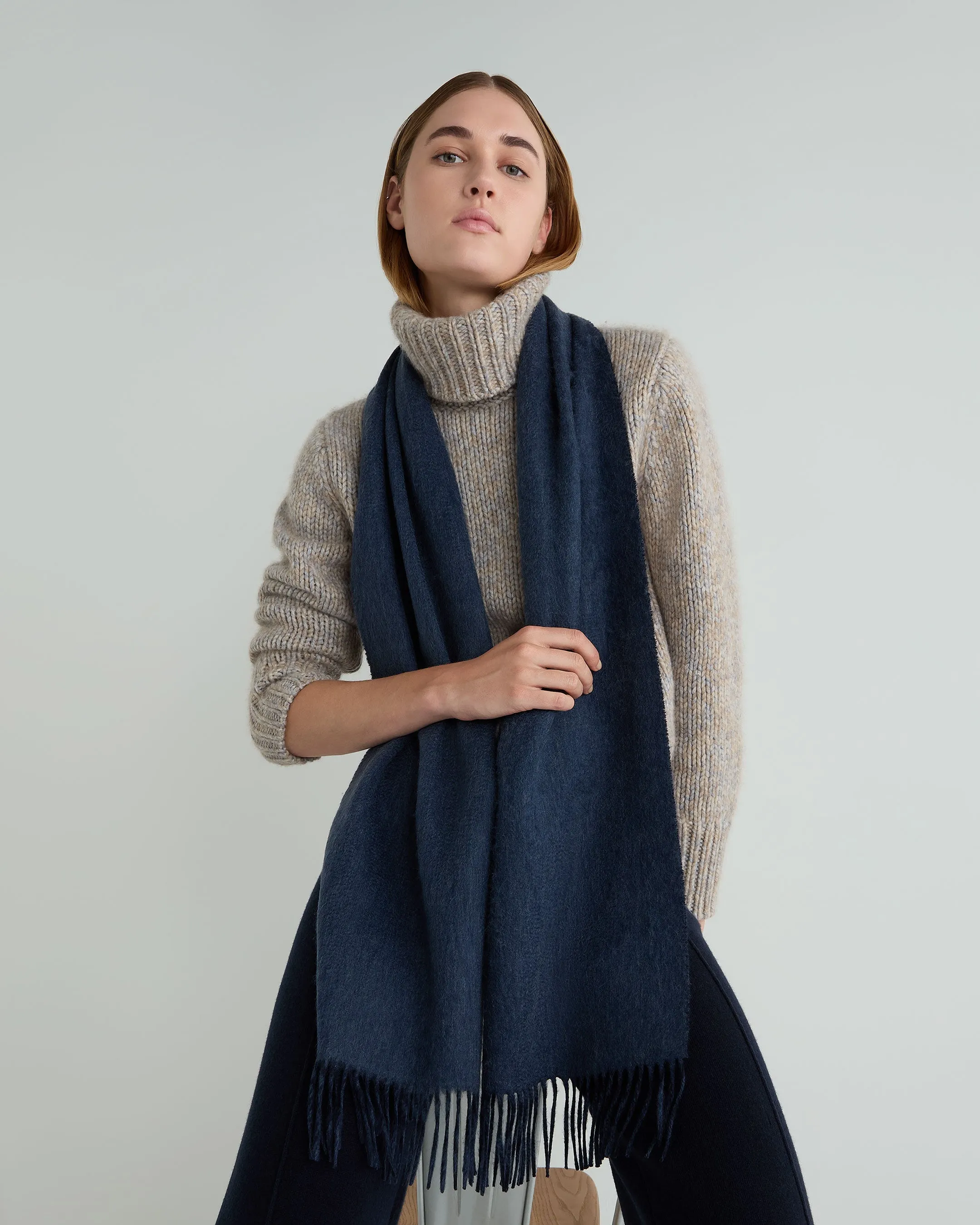 Unisex Doubleface Woven Cashmere Scarf Navy Blue