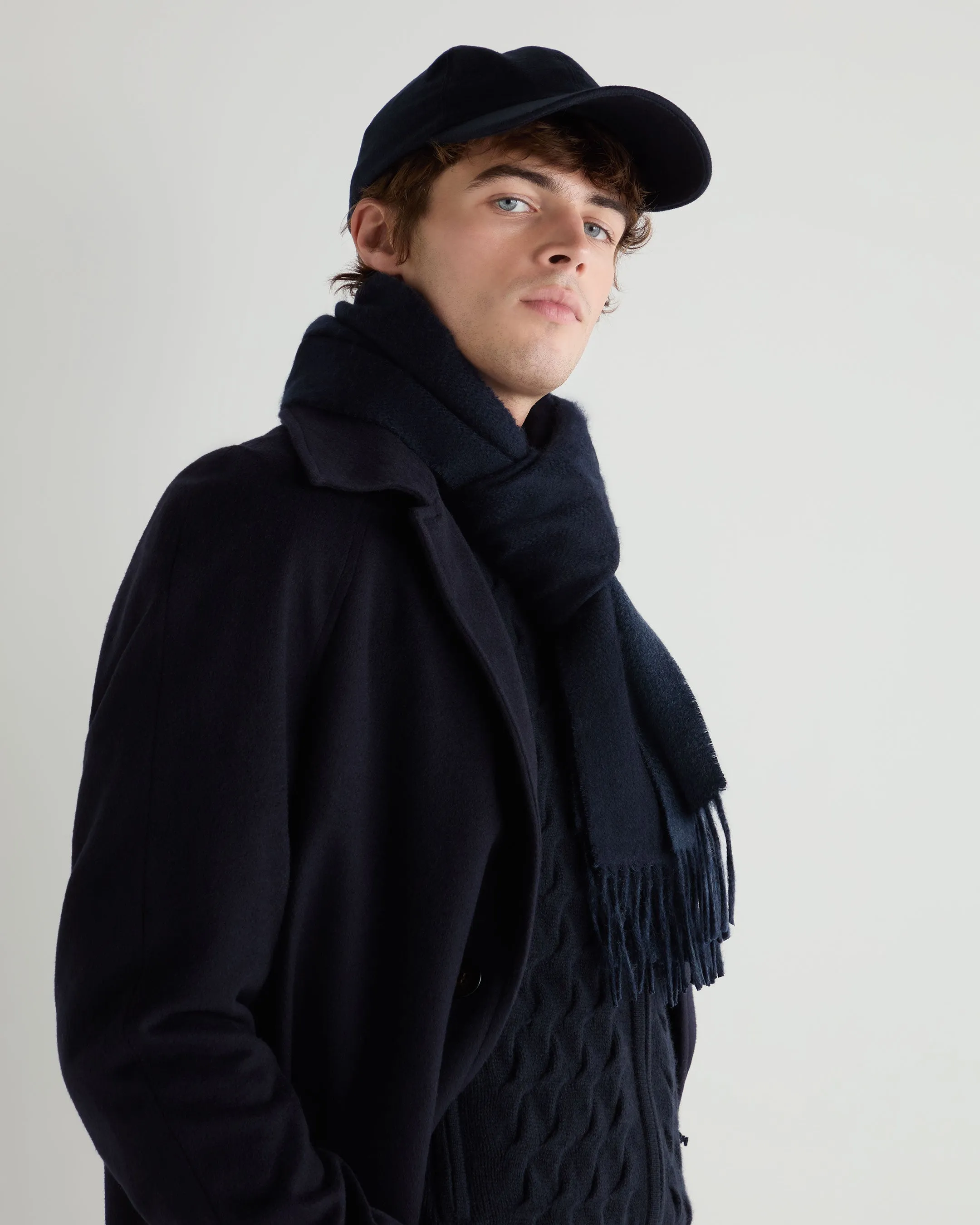 Unisex Doubleface Woven Cashmere Scarf Navy Blue