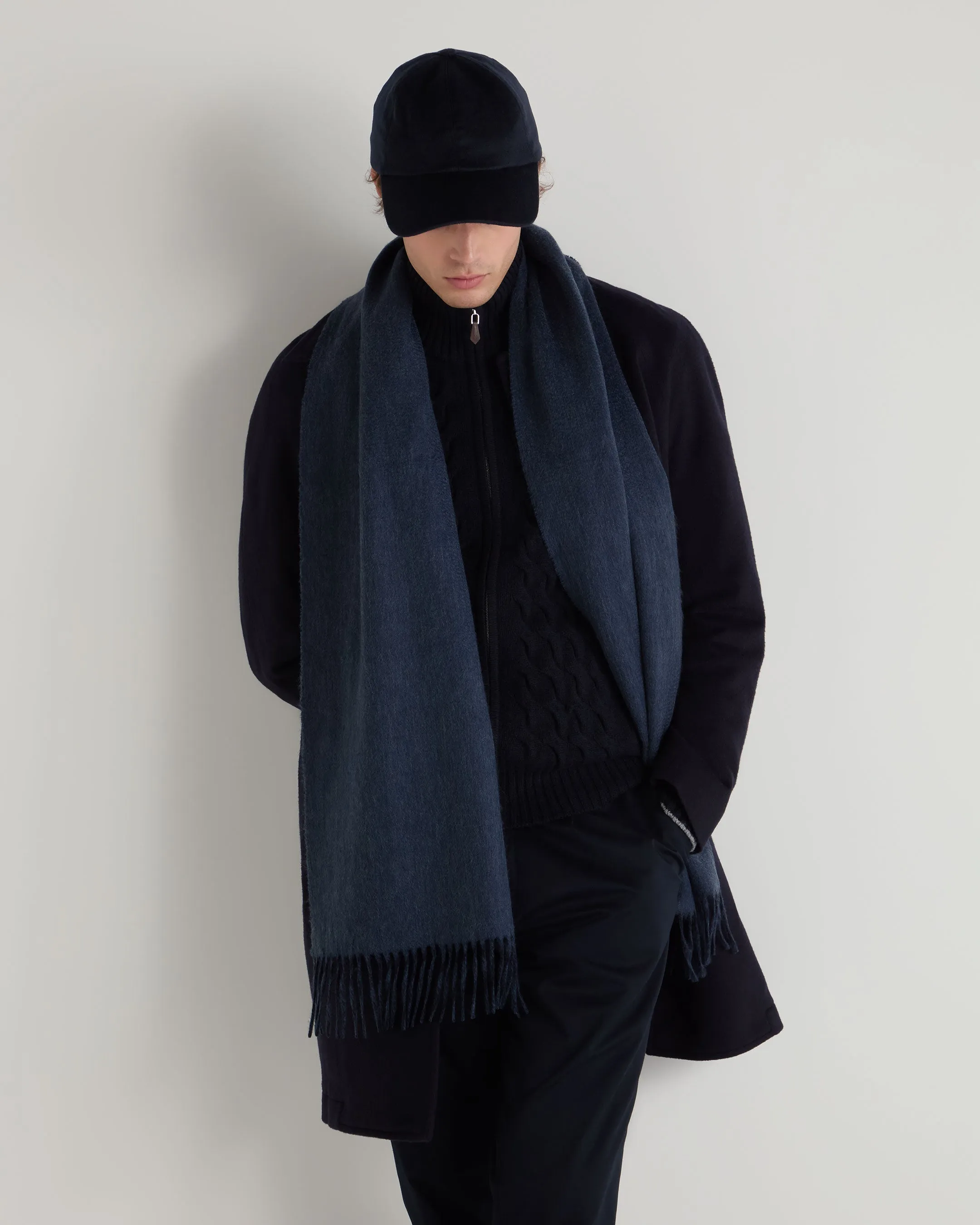 Unisex Doubleface Woven Cashmere Scarf Navy Blue